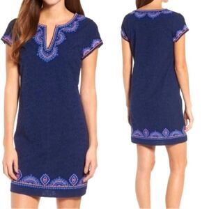 Vineyard Vines Starfish Jacquard Tunic shift Dress Blue Embroidered Beaded 4